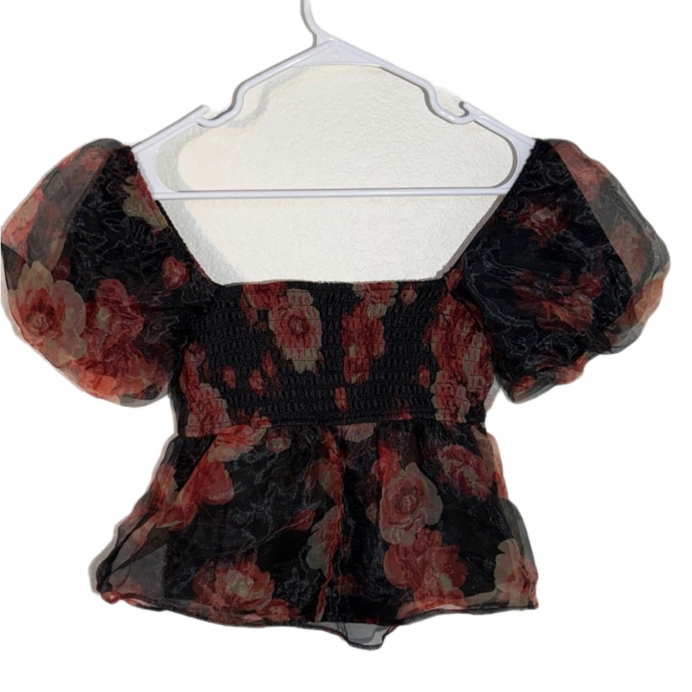 Thirty/Thirty LA  Bubble top   Regency Fairy Floral Puff Sleeve Crop  Size S